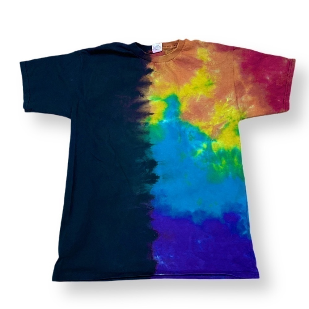 Tie dye tshirt short sleeve youth XL sunrise galaxy rainbow black
